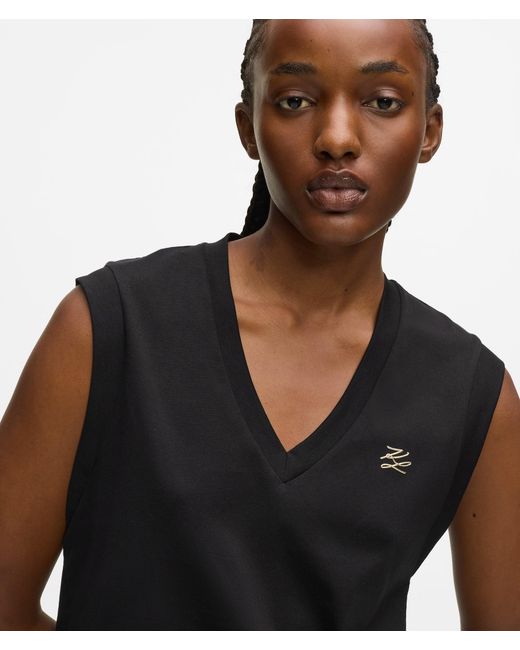 Karl Lagerfeld Black V-Neck Tank Top