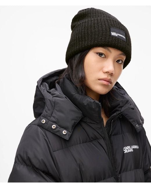 KL Jeans Black Logo Patch Long Beanie