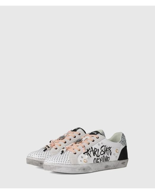 KL Jeans White Skool Karl Quote Studded Sneakers