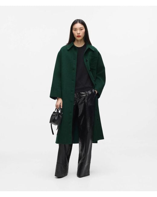 Karl Lagerfeld Green Belted Long Wool-Blend Coat