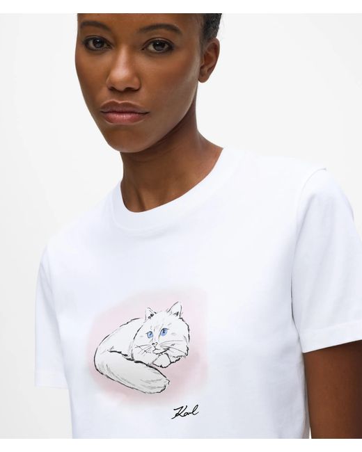 Karl Lagerfeld White Illustrated Portrait T-Shirt