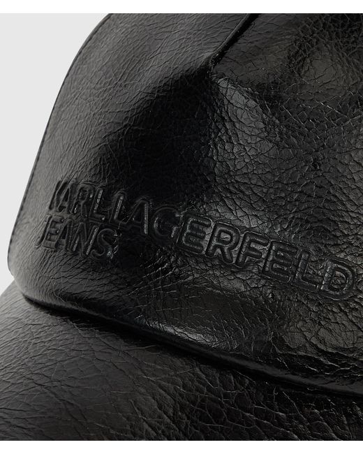 KL Jeans Black Cracked Faux-Leather Cap for men