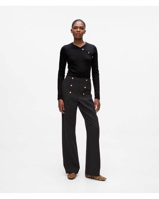 Karl Lagerfeld Black Button-Detail Long-Sleeved T-Shirt
