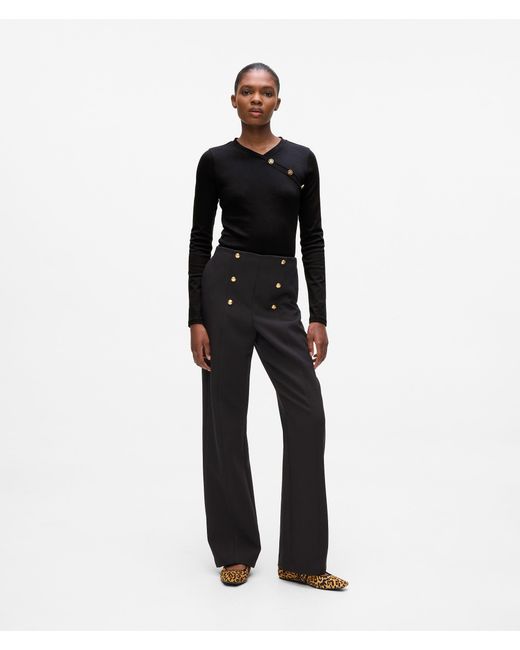 Karl Lagerfeld Black Button-Detail Long-Sleeved T-Shirt