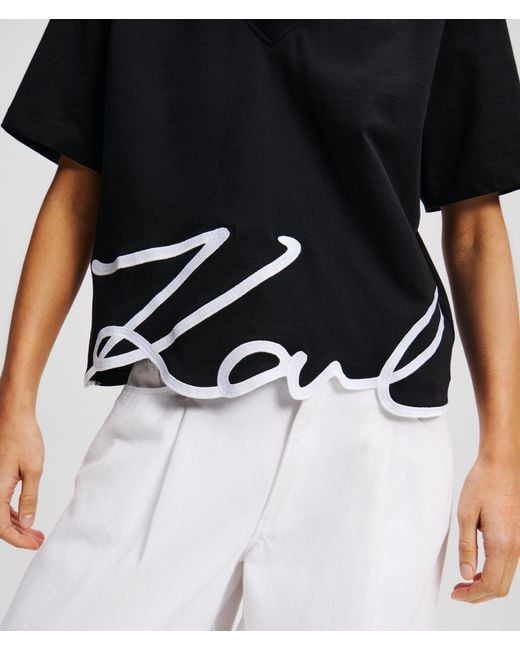 Karl Lagerfeld Black Signature V-Neck T-Shirt