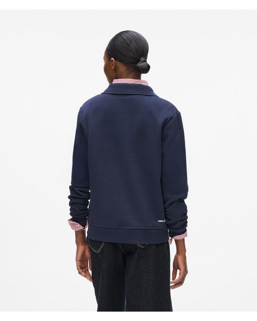 Karl Lagerfeld Blue Ikon Long-Sleeved Polo Shirt