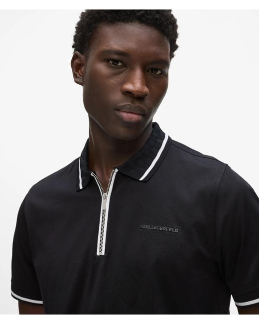 Karl Lagerfeld Black Contrast Piping Polo Shirt for men