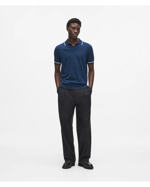 Karl Lagerfeld Blue Contrast Piping Knit Polo Shirt for men