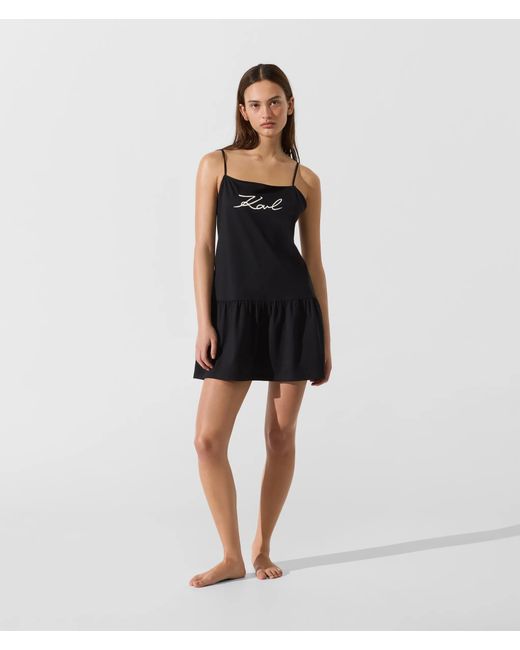 Karl Lagerfeld Black Signature Jersey Mini Beach Dress