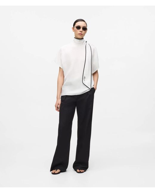 Karl Lagerfeld White Linen Blend Pipelined Blouse