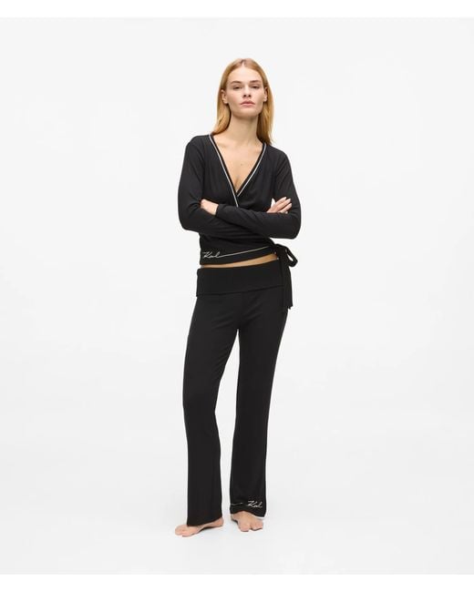 Karl Lagerfeld Black Signature Loungewear Flared Pants