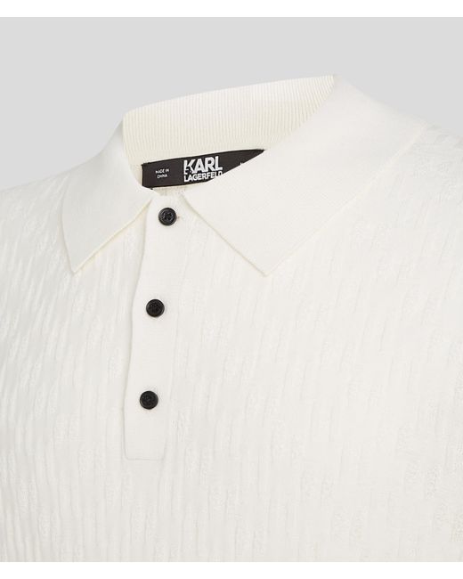 Karl Lagerfeld White Kl Monogram Knitted Polo Shirt for men