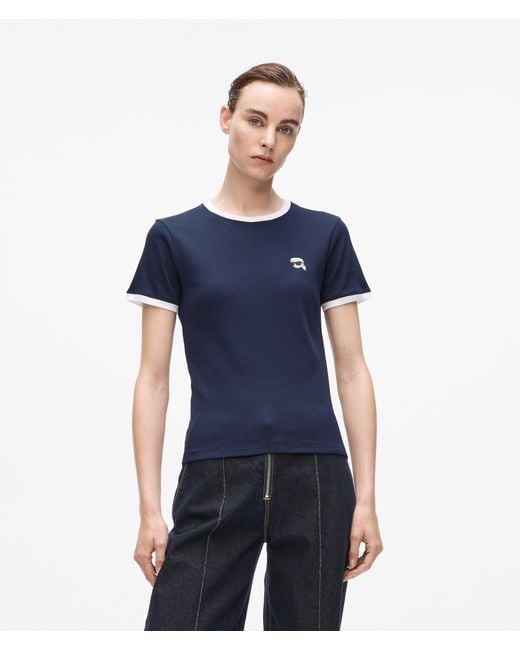 Karl Lagerfeld Blue Ikon Slim Fit Rib T-Shirt