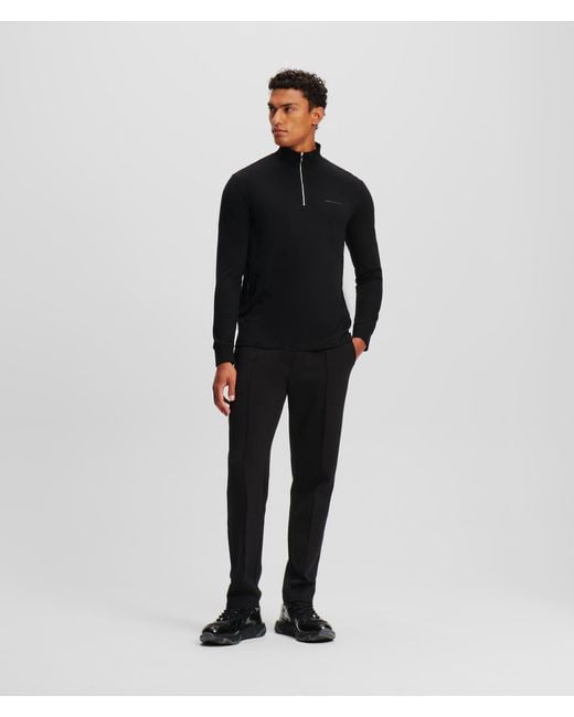 Karl Lagerfeld Black Long-sleeved Zip Polo Shirt for men