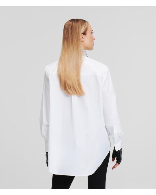 Karl Lagerfeld White Karl Essentials Rhinestone Collar Shirt