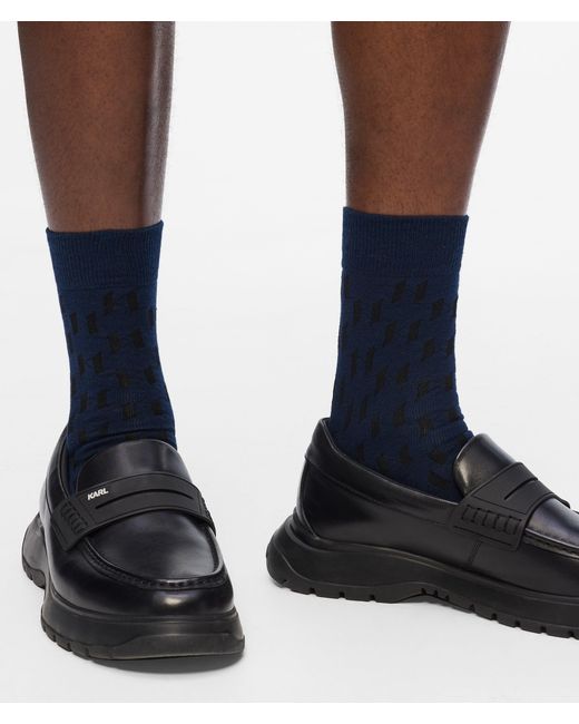 Karl Lagerfeld Blue Monogram Socks – 3-Pack, Multicoloured for men