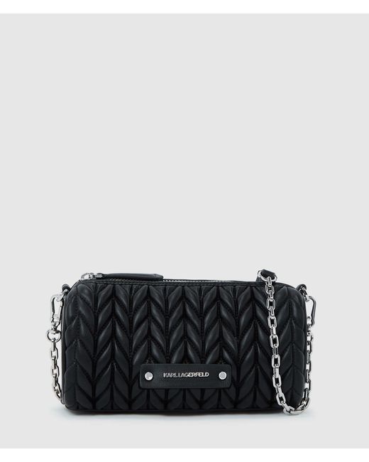 Karl Lagerfeld Black K/Weave Barrel Crossbody Bag