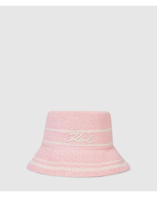 Karl Lagerfeld Pink Signature Knit Bucket Hat