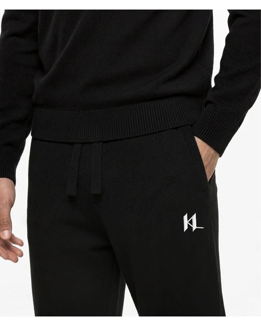 Karl Lagerfeld Black Monogram Cashmere Blend Loungewear Pants for men