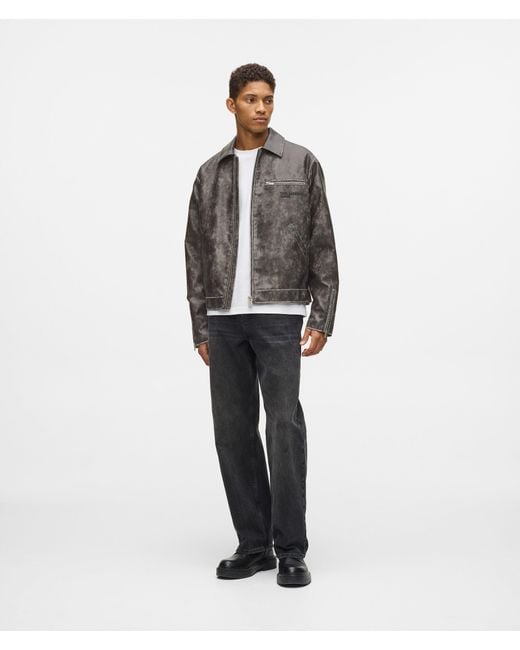 KL Jeans Gray Distressed Faux Leather Jacket for men