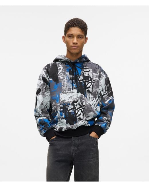 KL Jeans Blue All-Over Paint-Effect Hoodie, Multicoloured for men