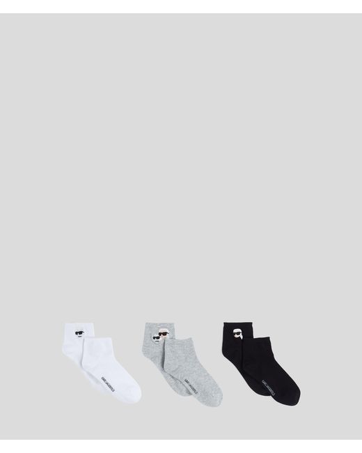 Karl Lagerfeld White Ikon Short Socks – 3-Pack, Multicoloured for men