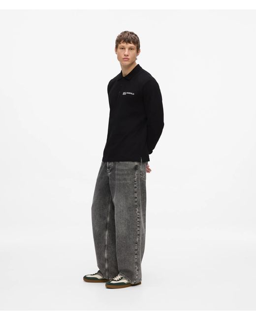 KL Jeans Black Long-Sleeved Logo Polo Shirt for men