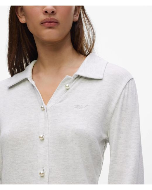 Karl Lagerfeld White Faux-Pearl Loungewear Cardigan