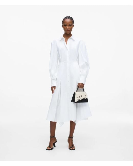 Karl Lagerfeld White Poplin Pleated Shirt Dress