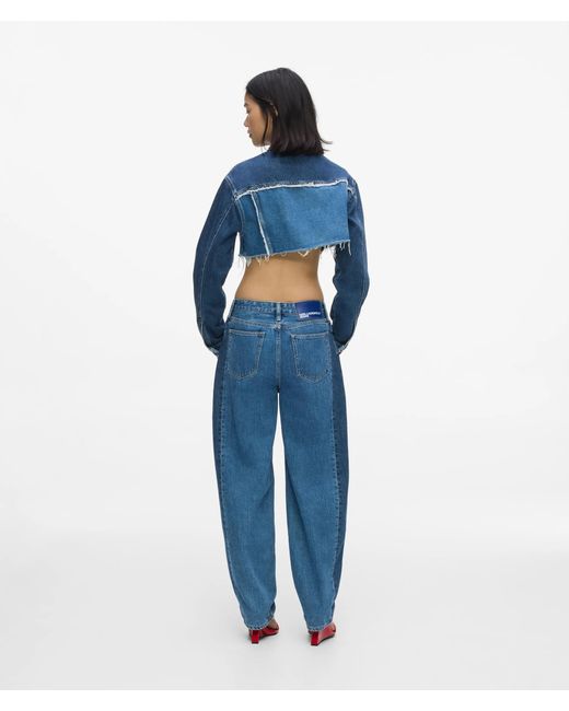 KL Jeans Blue Blocked Mid-Rise Barrel-Leg Jeans