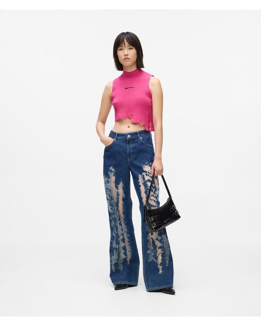 KL Jeans Pink Distressed Mid-Rise Relaxed Jeans
