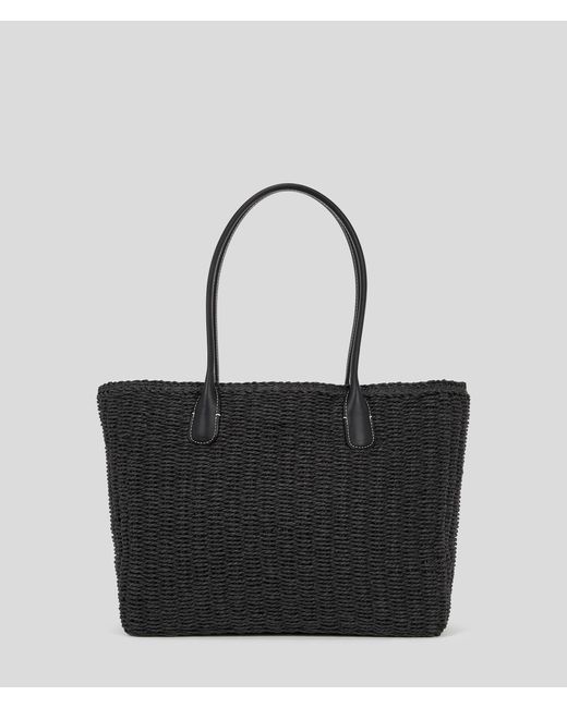 Karl Lagerfeld Black Karl Logo Raffia Beach Tote Bag