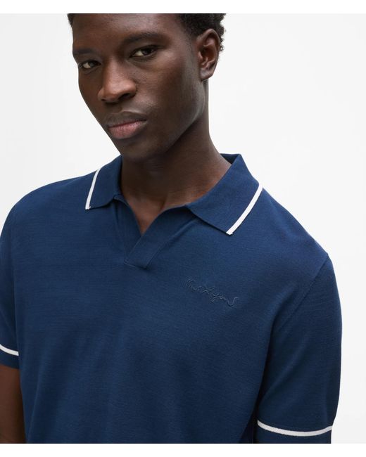 Karl Lagerfeld Blue Contrast Piping Knit Polo Shirt for men