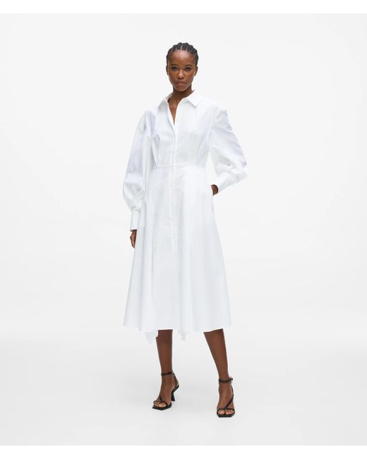 Karl Lagerfeld White Poplin Pleated Shirt Dress