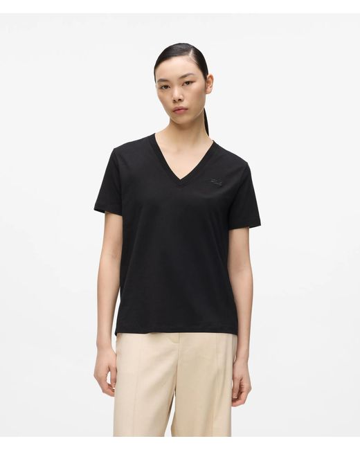 Karl Lagerfeld Black Signature V-Neck T-Shirt