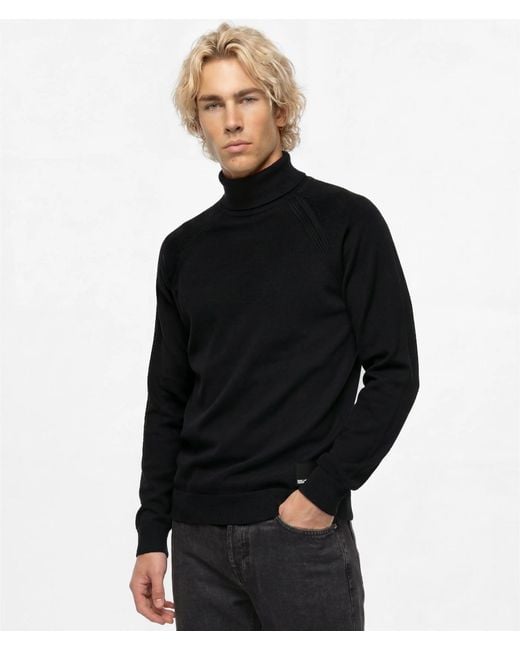 KL Jeans Black Lightweight Knit Rollneck Sweater for men