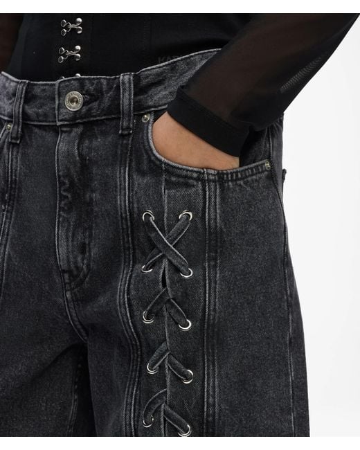 KL Jeans White Lace-Up Mid-Rise Relaxed Jeans
