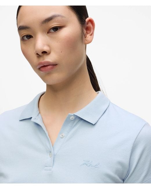 Karl Lagerfeld Blue Signature Piqué Polo Shirt