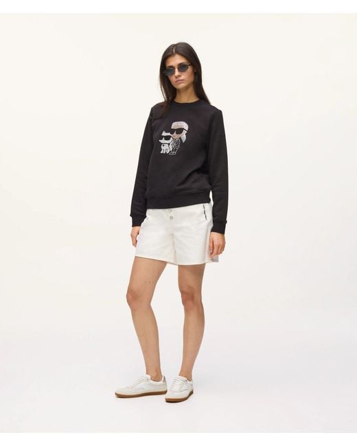 Karl Lagerfeld Black Ikon Rhinestone Karl & Choupette Sweatshirt