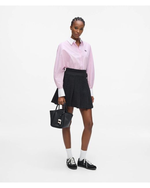 Karl Lagerfeld Pink Contrast-Collar Ikon Stripe Shirt