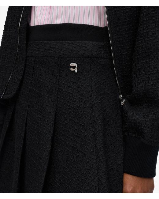 Karl Lagerfeld Black Ikon Bouclé Pleated Skirt