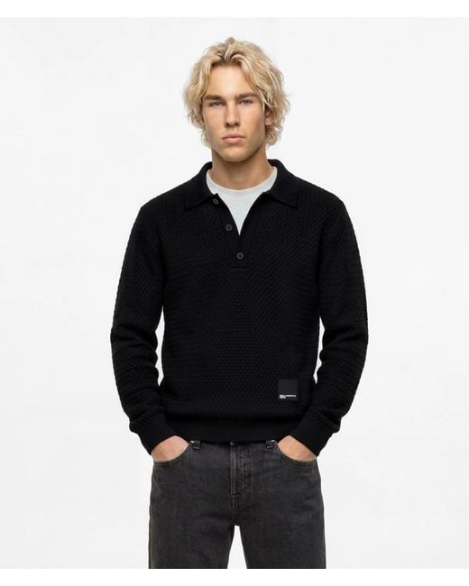 KL Jeans Black Long-Sleeved Knit Polo for men