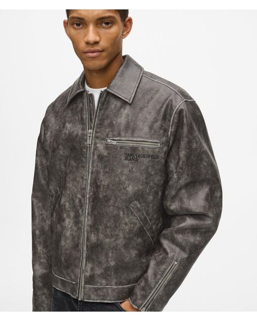 KL Jeans Gray Distressed Faux Leather Jacket for men