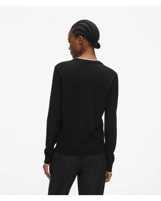 Karl Lagerfeld Black Merino Wool Crewneck Sweater