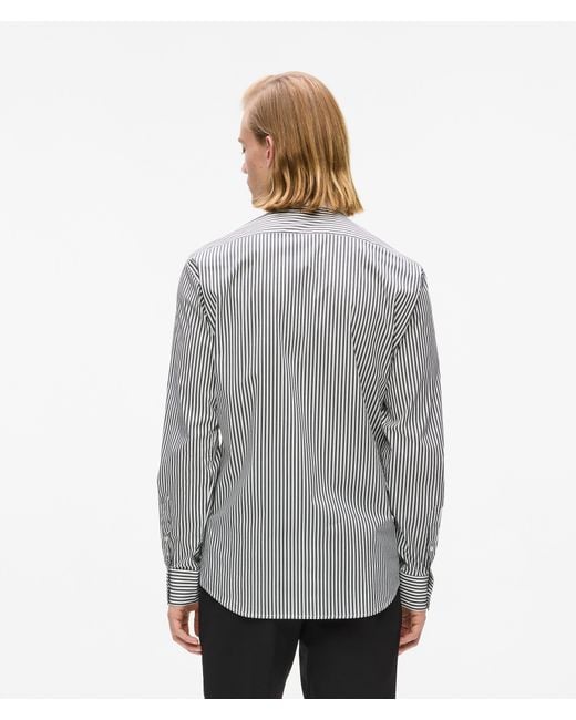 Karl Lagerfeld Gray Contrast Collar Striped Shirt for men