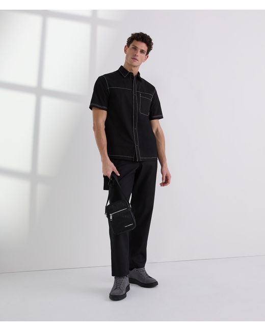 Karl Lagerfeld Black Short-sleeved Contrast Stitch Shirt for men
