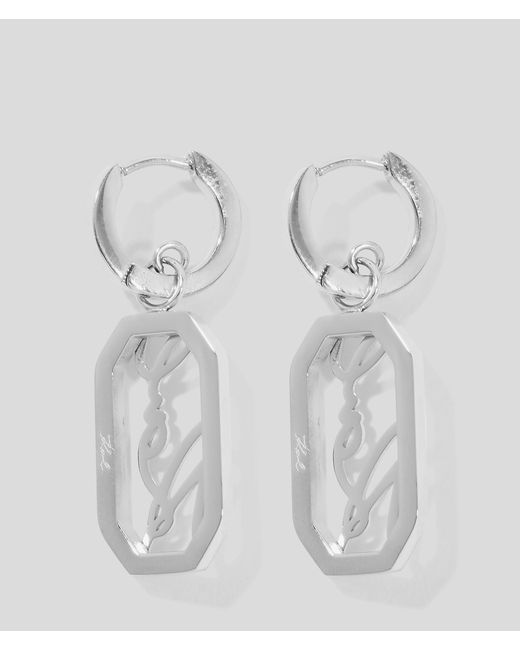 Boucles D'oreilles Pendantes Karl Signature Karl Lagerfeld en coloris White