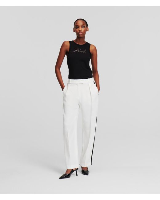 Karl Lagerfeld White Contrast Paneled Tailored Pants