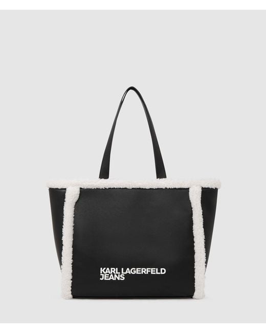 KL Jeans Black Faux-Shearling Tote Bag