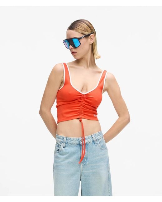 KL Jeans Red V-Neck Ruched Tank Top